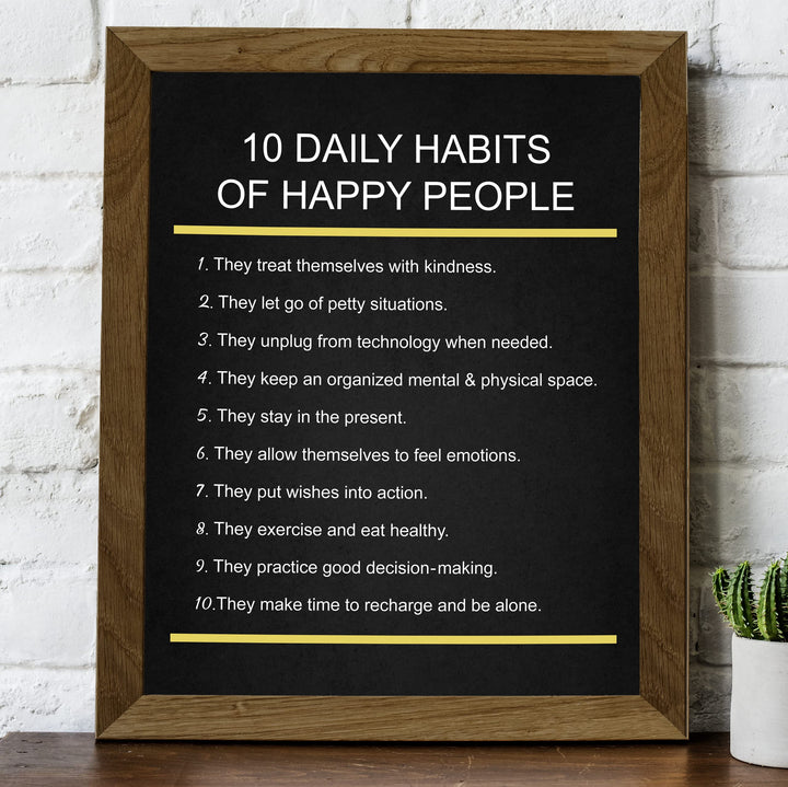 "10 Daily Habits of Happy People"-Motivational Quotes Wall Art -8x10" Inspirational Print -Ready to Frame. Home-Office-Classroom-Teen Decor. Great Gift for Teachers, Graduates, &amp; Motivation!