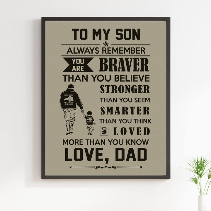 To My Son, You Are Loved-Dad Motivational Family Wall Art -11 x 14" Inspirational Wall Decor w/Father &amp; Boy Silhouette Image-Ready to Frame. Perfect Keepsake for All Sons. Great Graduation Gift!