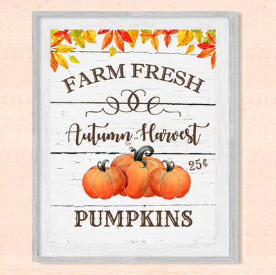 Autumn Harvest-Farm Fresh Pumpkins-Vintage Fall Wall Art Decor-8 x 10" Rustic Farmhouse Pumpkin Print -Ready to Frame. Perfect for Home-Halloween-Thanksgiving Decor! Printed on Photo Paper.
