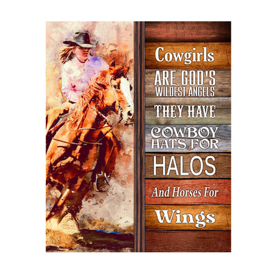 Cowgirls-God's Wildest Angels- Western Wall Art Sign- 11 x 14"- Rustic Cowgirl Riding Horse Photo Print -Ready to Frame. Country Decor for Home-Barn-Lodge-Camp-Cabin. Great Gift for All Cowgirls!