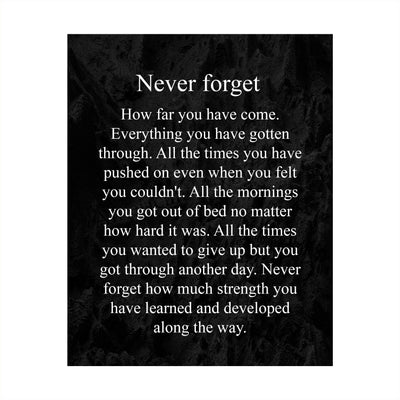 ?Never Forget-How Far You Have Come? Motivational Wall Art Sign -8 x 10" Modern Typographic Poster Print-Ready to Frame. Perfect Home-Office-Studio-School-Dorm Decor. Great Inspirational Gift!