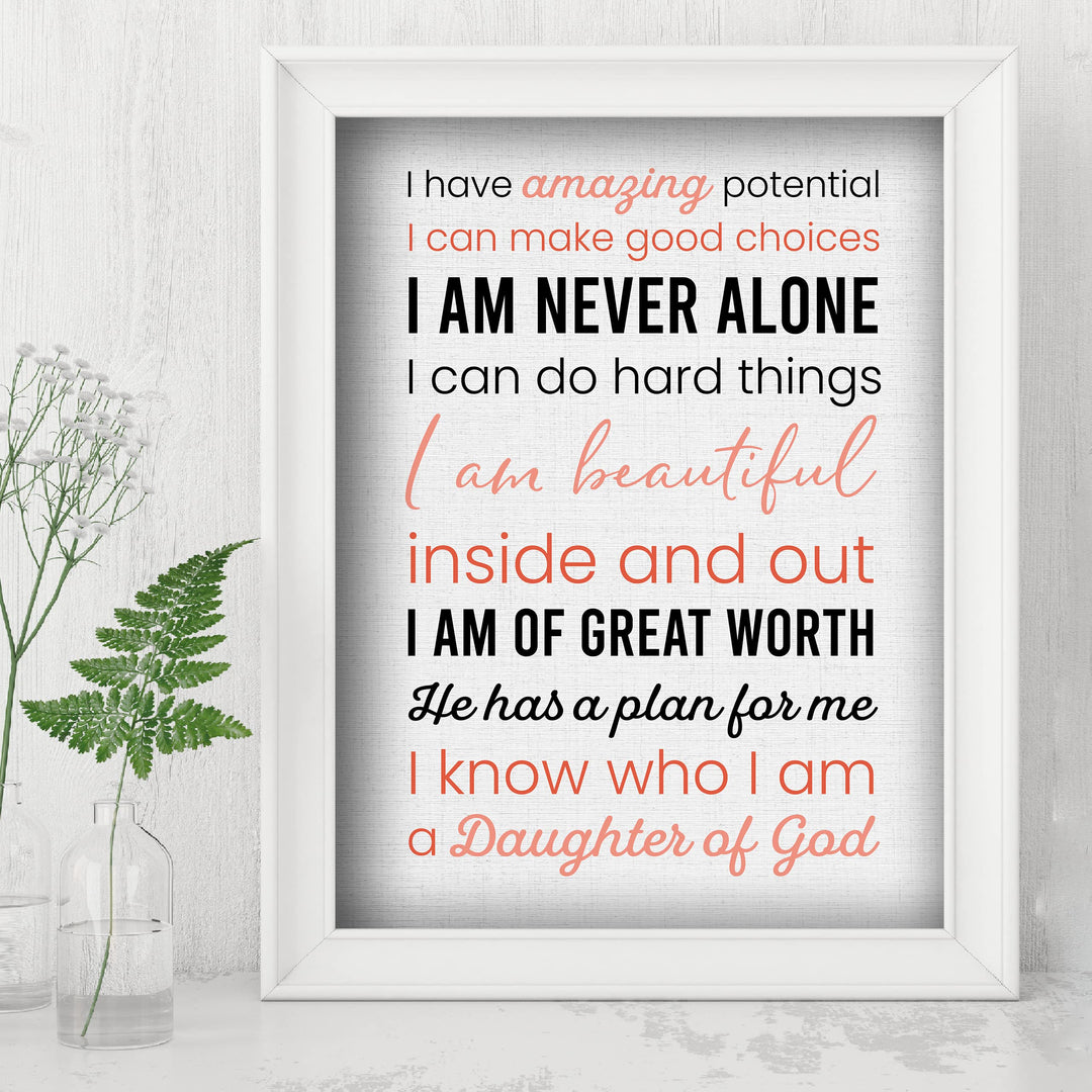 Amazing Daughter of God Inspirational Christian Wall Art -8 x10" Spiritual Poster Print -Ready to Frame. Motivational Home-Girls Bedroom-Dorm Decor. Great Religious Gift! Perfect for Teens &amp; Women!