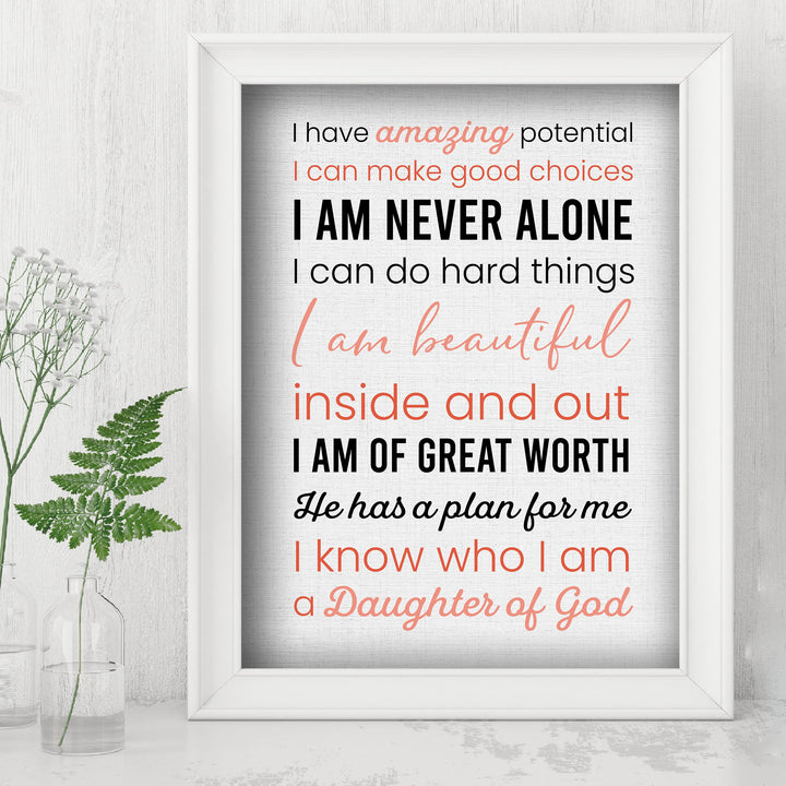 Amazing Daughter of God Inspirational Christian Wall Art -8 x10" Spiritual Poster Print -Ready to Frame. Motivational Home-Girls Bedroom-Dorm Decor. Great Religious Gift! Perfect for Teens &amp; Women!