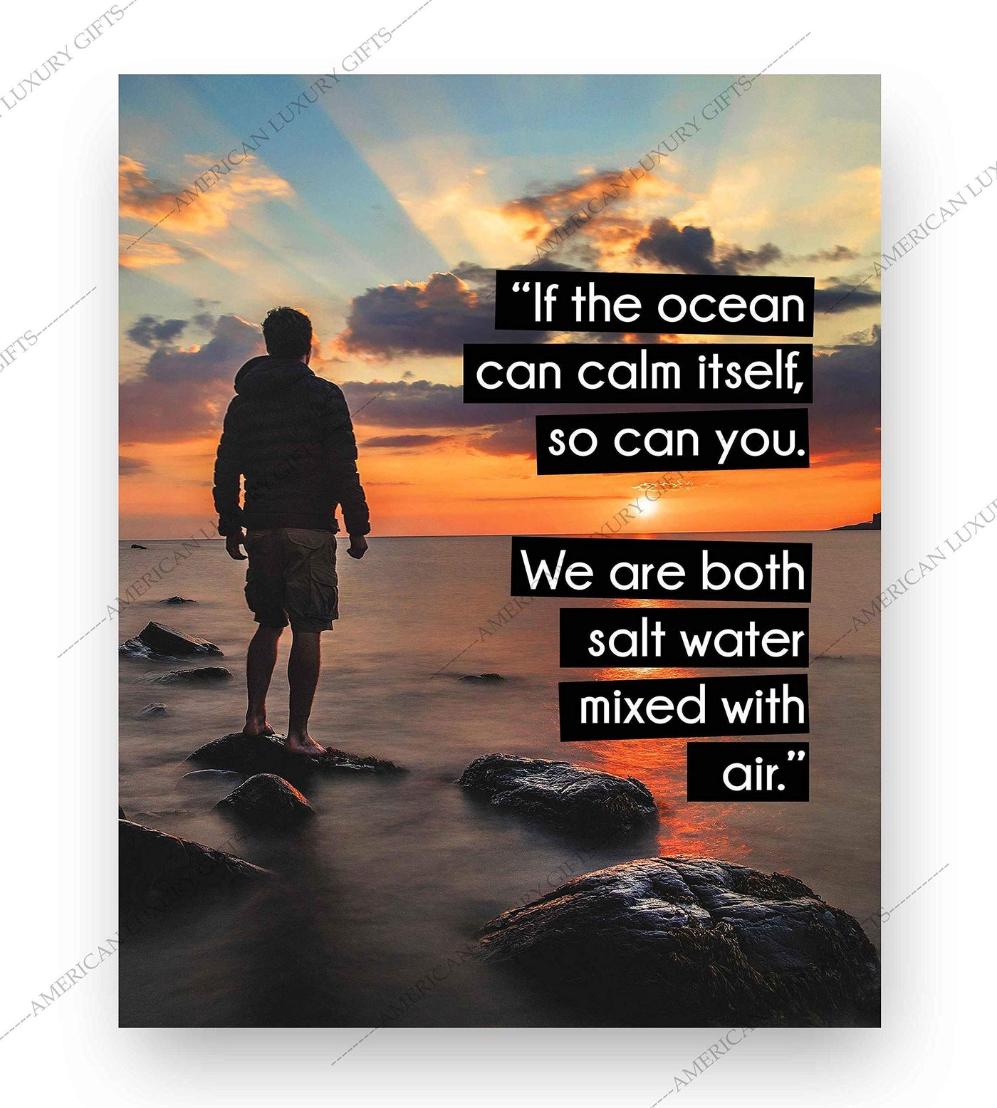 If the Ocean Can Calm Itself-So Can You-Inspirational Quotes Wall Art-8 x 10" Beach Sunset Photo Print- Ready to Frame. Motivational Home-Office-Studio-School Decor. Great Gift of Inspiration!