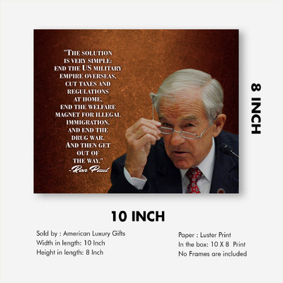 Ron Paul Quotes-"The Solution Is Very Simple"-Political Wall Art -10 x 8" Libertarian Poster Print-Ready to Frame. Freedom & Liberty Decor for Home-Office-School-Library. Great Gift for History Fans!