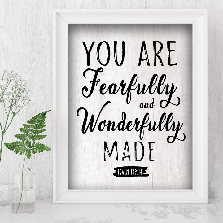 Psalm 139:14-"You Are Fearfully and Wonderfully Made"-Bible Verse Wall Art-8x10" Typographic Poster Print-Ready to Frame. Inspirational Home-Office-Church-Christian Decor. Printed on Paper, NOT Wood.