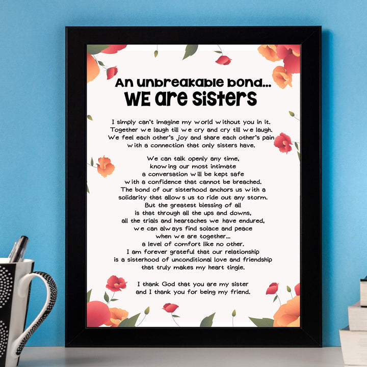 We Are Sisters Inspirational Poem Wall Art -8 x 10" Floral Poster Print-Ready to Frame. Modern Typographic Design. Perfect Home-Office-Studio Decor. Loving, Keepsake Gift for All Sisters!