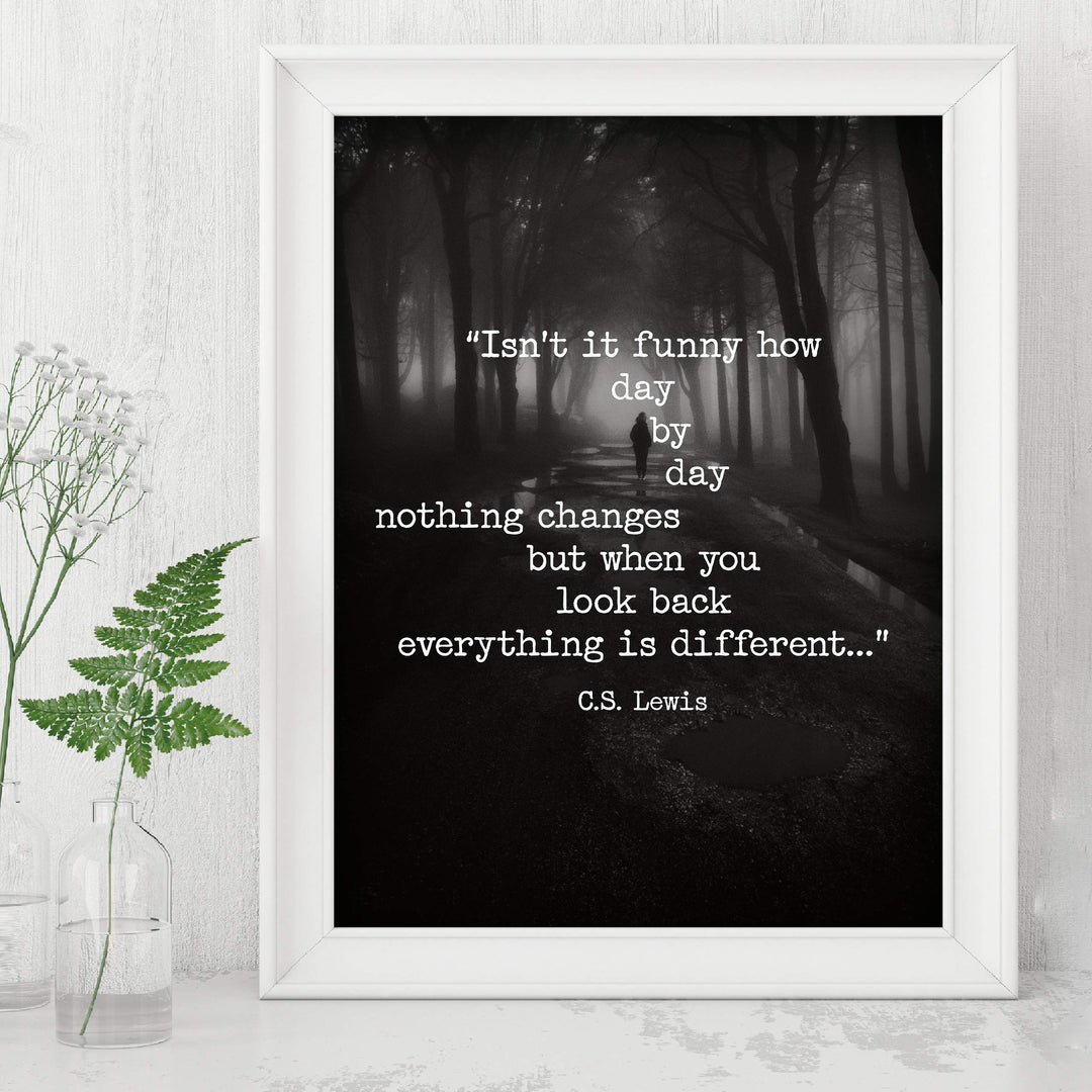 C.S. Lewis Quotes Wall Art-"When You Look Back Everything Is Different"- 8 x 10" Inspirational Typographic Photo Print-Ready to Frame. Modern Home-Office-School Decor. Great Gift &amp; Life Lesson!