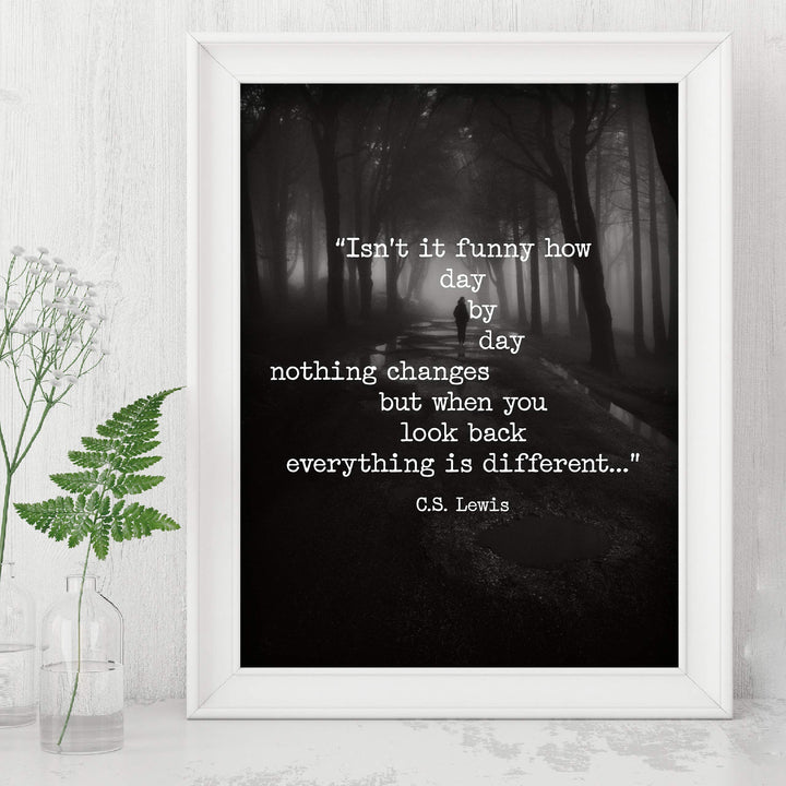 C.S. Lewis Quotes Wall Art-"When You Look Back Everything Is Different"- 8 x 10" Inspirational Typographic Photo Print-Ready to Frame. Modern Home-Office-School Decor. Great Gift &amp; Life Lesson!