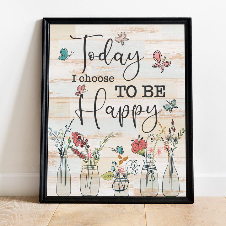 "Today I Choose To Be Happy" Inspirational Quotes Wall Art Sign -8 x 10" Pink Floral Wall Print -Ready to Frame. Motivational Home-Office-Classroom-Library-Positive Decor. Inspiring Gift!