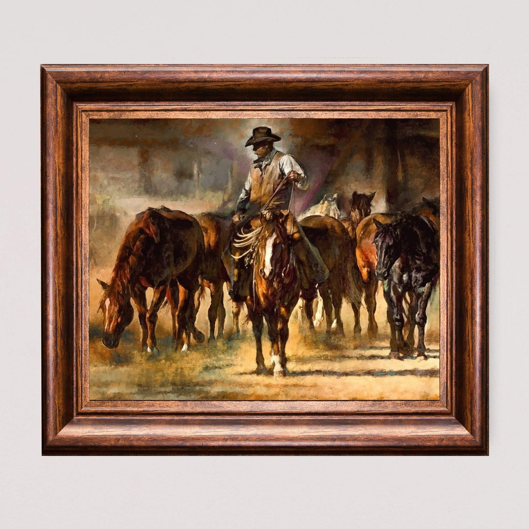 Cowboy Riding Horses- Western Wall Art Sign- 10 x 8"- Country Rustic Replica Art Print-Ready to Frame. Home-Lodge-Camp-Cabin Decor. Great Gift for Cowboys &amp; Horse Lovers!
