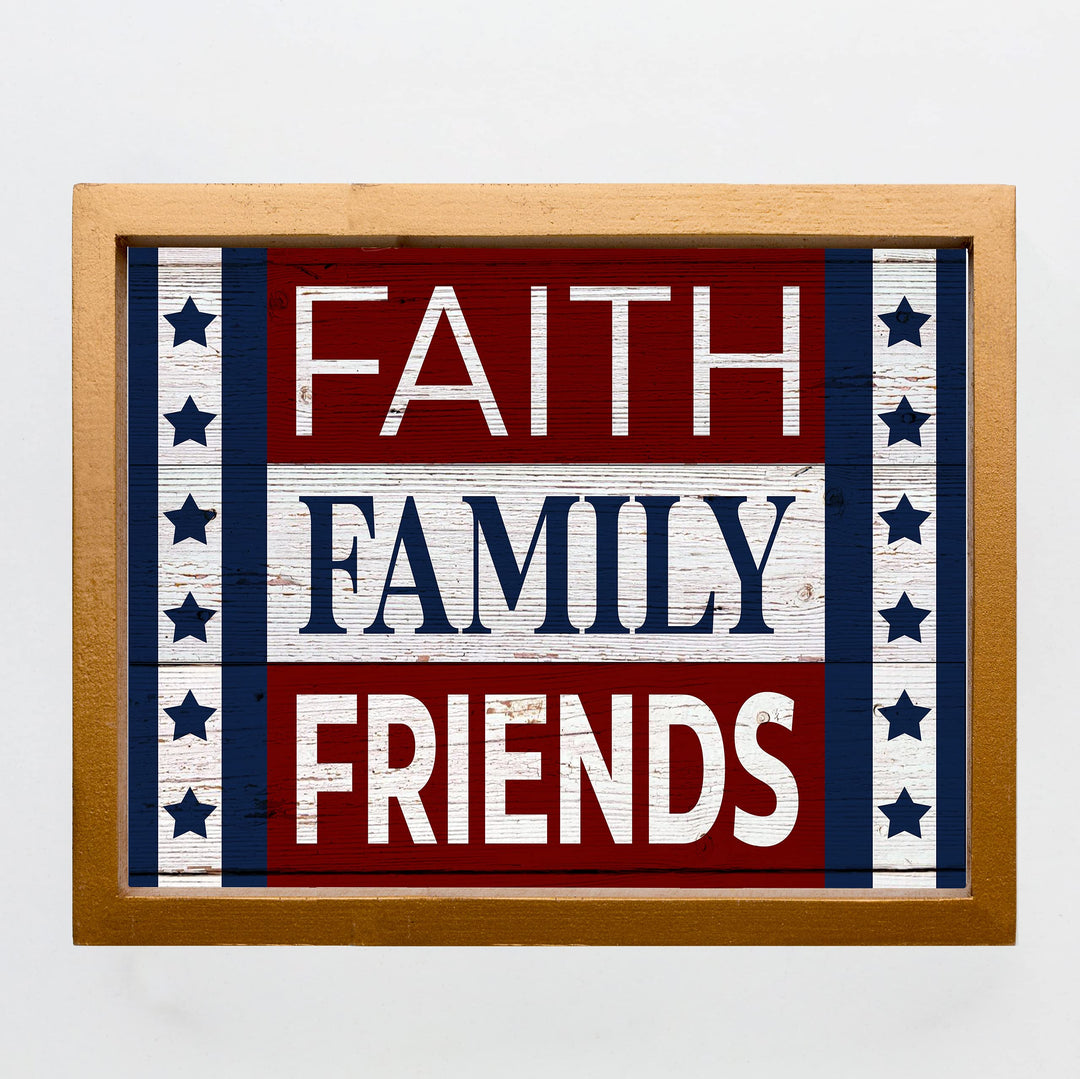 Faith-Family-Friends-Patriotic American Flag Print-14x11" Motivational Farmhouse Poster Print-Ready to Frame. Inspirational Home-Office-Christian-Welcome Decor. Great Gift! Printed on Photo Paper.
