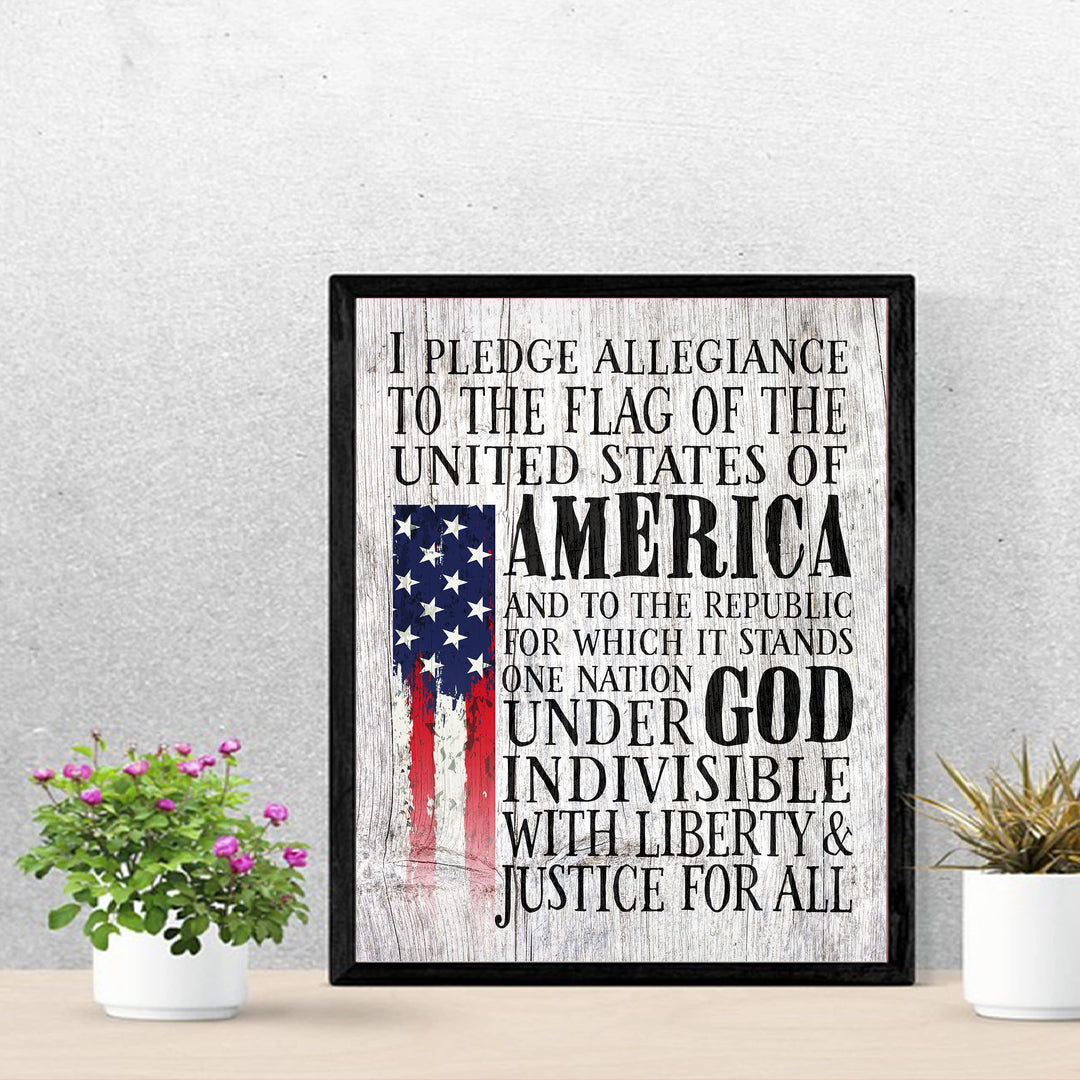 Pledge of Allegiance Patriotic Wall Decor -11 x14" Rustic American Flag Print -Ready to Frame. Inspirational Home-Office-School-Cave-Military Decor. Display Your Patriotism! Printed on Photo Paper.