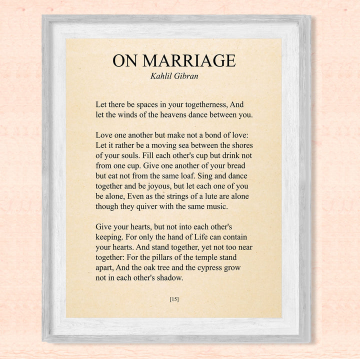 On Marriage-Kahlil Gibran Wedding Poem Wall Art -8 x 10"-Inspirational Poetic Print -Ready to Frame. Perfect Home-Office-Wedding Table-Anniversary Decor. Loving Keepsake Gift for Husband &amp; Wife!