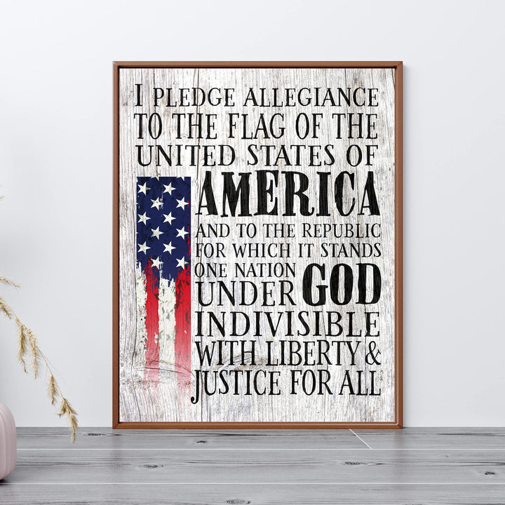 Pledge of Allegiance Patriotic Wall Decor -11 x14" Rustic American Flag Print -Ready to Frame. Inspirational Home-Office-School-Cave-Military Decor. Display Your Patriotism! Printed on Photo Paper.