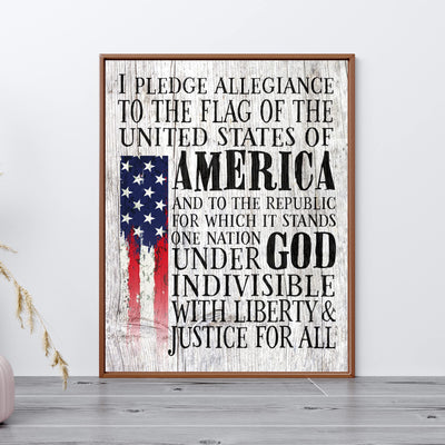 Pledge of Allegiance Patriotic Wall Decor -11 x14" Rustic American Flag Print -Ready to Frame. Inspirational Home-Office-School-Cave-Military Decor. Display Your Patriotism! Printed on Photo Paper.