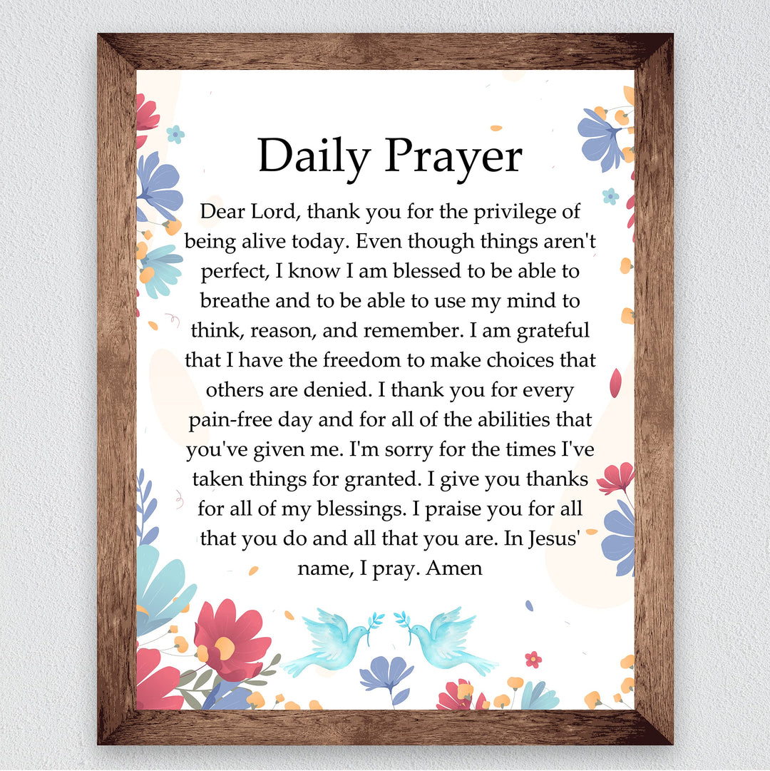 Daily Prayer-Christian Wall Art -8 x 10" Inspirational Scripture Print -Ready to Frame. Floral Design. Perfect Home-Office-Church-Sunday School Decor! Great Religious Gift of Faith &amp; Inspiration!