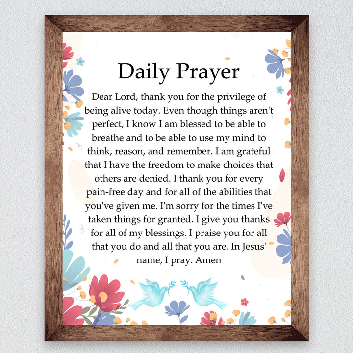 Daily Prayer-Christian Wall Art -8 x 10" Inspirational Scripture Print -Ready to Frame. Floral Design. Perfect Home-Office-Church-Sunday School Decor! Great Religious Gift of Faith &amp; Inspiration!