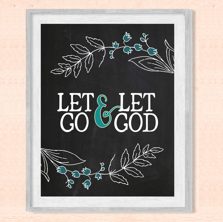 Let Go &amp; Let God Inspirational Quotes Wall Art-8x10" Floral Christian Poster Print-Ready to Frame. Modern Typographic Design. Positive Home-Office-Church Decor. Great Religious Gift! Have Faith!