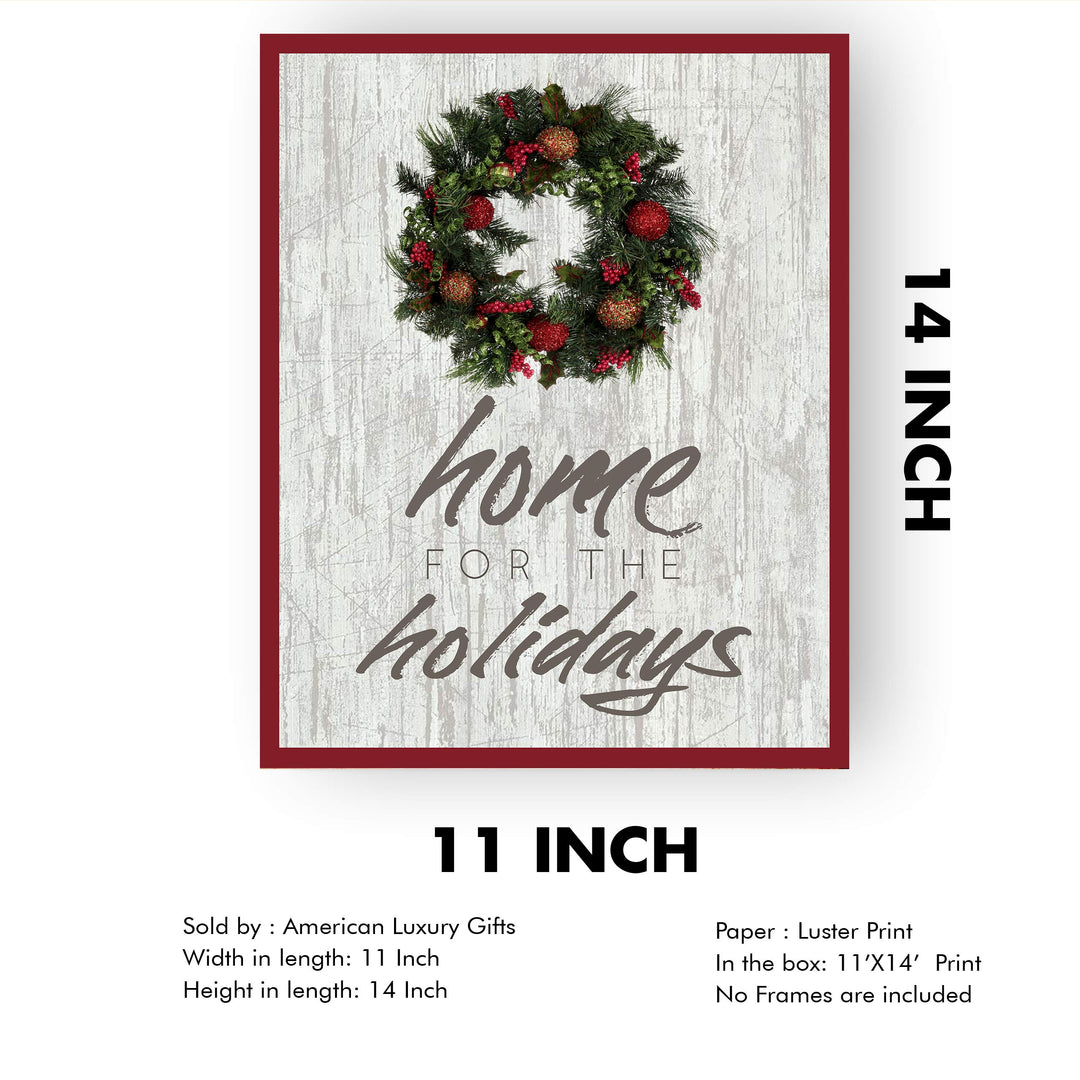 Home for the Holidays Rustic Holiday Wall Art Sign -11 x 14" Christmas Song Art Print -Ready to Frame. Typographic Home-Welcome-Kitchen-Farmhouse Decor. Merry Decoration for All! Printed on Paper.