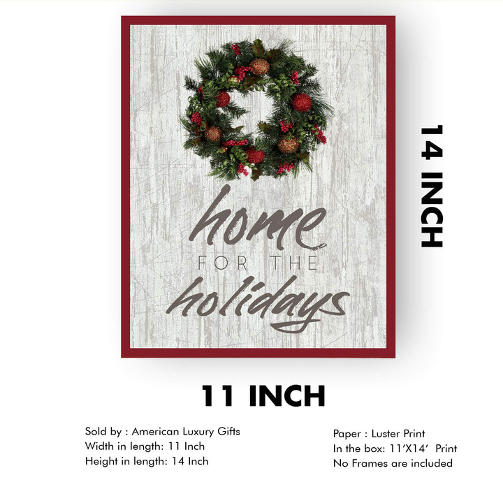 Home for the Holidays Rustic Holiday Wall Art Sign -11 x 14" Christmas Song Art Print -Ready to Frame. Typographic Home-Welcome-Kitchen-Farmhouse Decor. Merry Decoration for All! Printed on Paper.