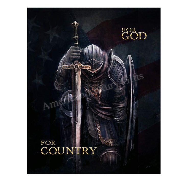 ?For God-For Country"-Patriotic American Flag Warrior Print -11 x 14" Motivational Armor of God Poster Print-Ready to Frame. Inspirational Home-Office-Church-Christian Decor. Great Gift for Patriots!