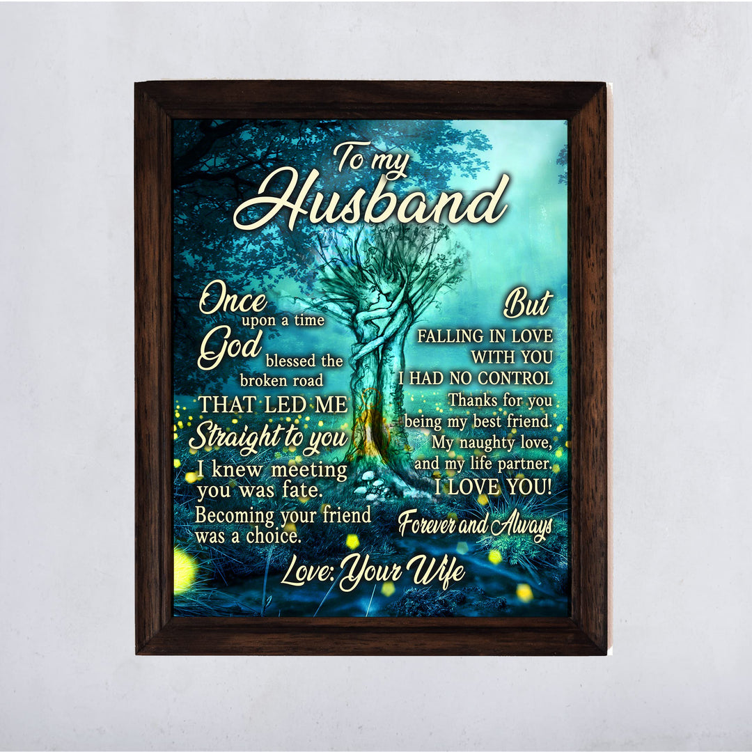 To My Husband- Love, Your Wife Inspirational Marriage Wall Art Decor -11 x 14" Tree of Life Couple Print -Ready to Frame. Loving Keepsake for Spouses, Newlyweds. Perfect Wedding-Anniversary Gift!