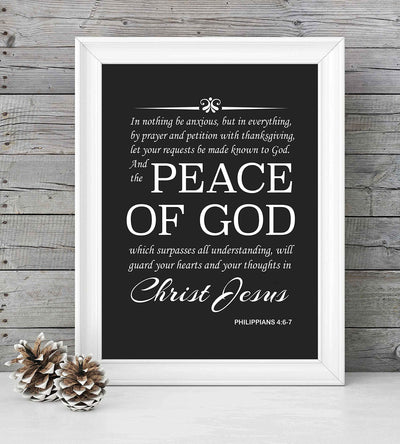 Peace of God Will Guard Your Hearts and Your Thoughts- Philippians 4:6-7 Bible Verse Wall Print- 8 x 10"- Ready To Frame. Inspirational Scripture Wall Art Ideal for Home-Office-Church D?cor.