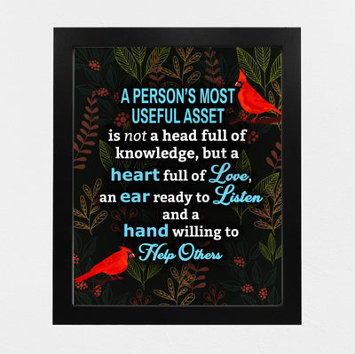 A Person's Most Useful Asset Inspirational Quotes Wall Art -8 x 10" Abstract Floral Print w/Cardinal Birds-Ready to Frame. Positive Home-Office-School-Dorm Decor. Great Motivational Gift!