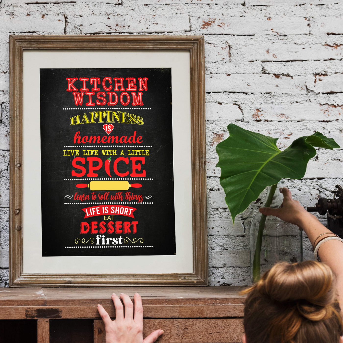 Kitchen Wisdom Funny Kitchen Sign -11 x 14" Rustic Farmhouse Wall Art Print-Ready to Frame. Typographic Design. Humorous Home-Kitchen-Dining Room Decor. Fun, Inspirational Life Lessons. Great Gift!