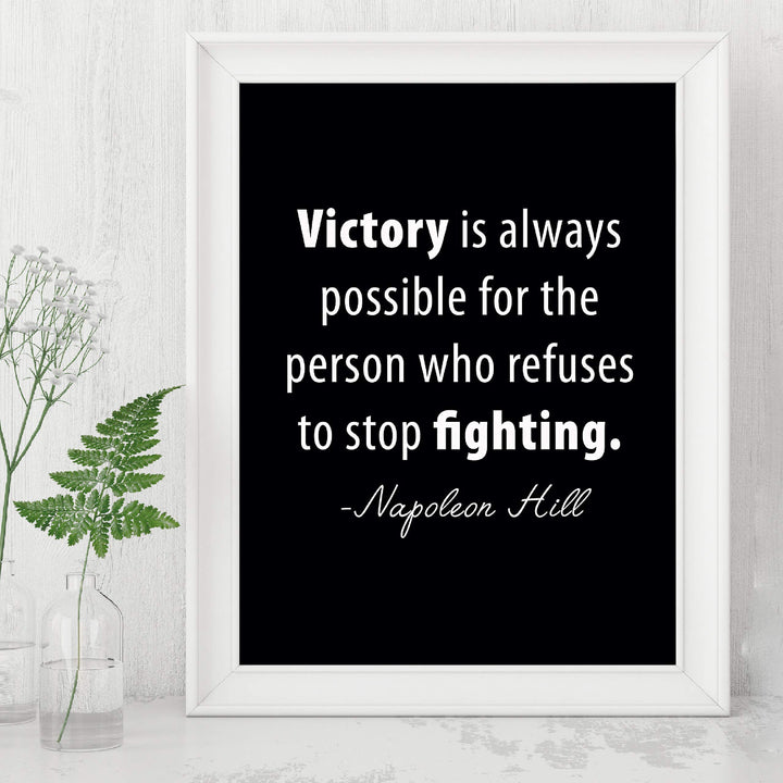 Napoleon Hill Quotes-"Victory Is Possible for Those Who Stop Fighting" Inspirational Wall Art -8 x 10" Modern Typographic Print-Ready to Frame. Motivational Decor for Home-Office-Gym-School.