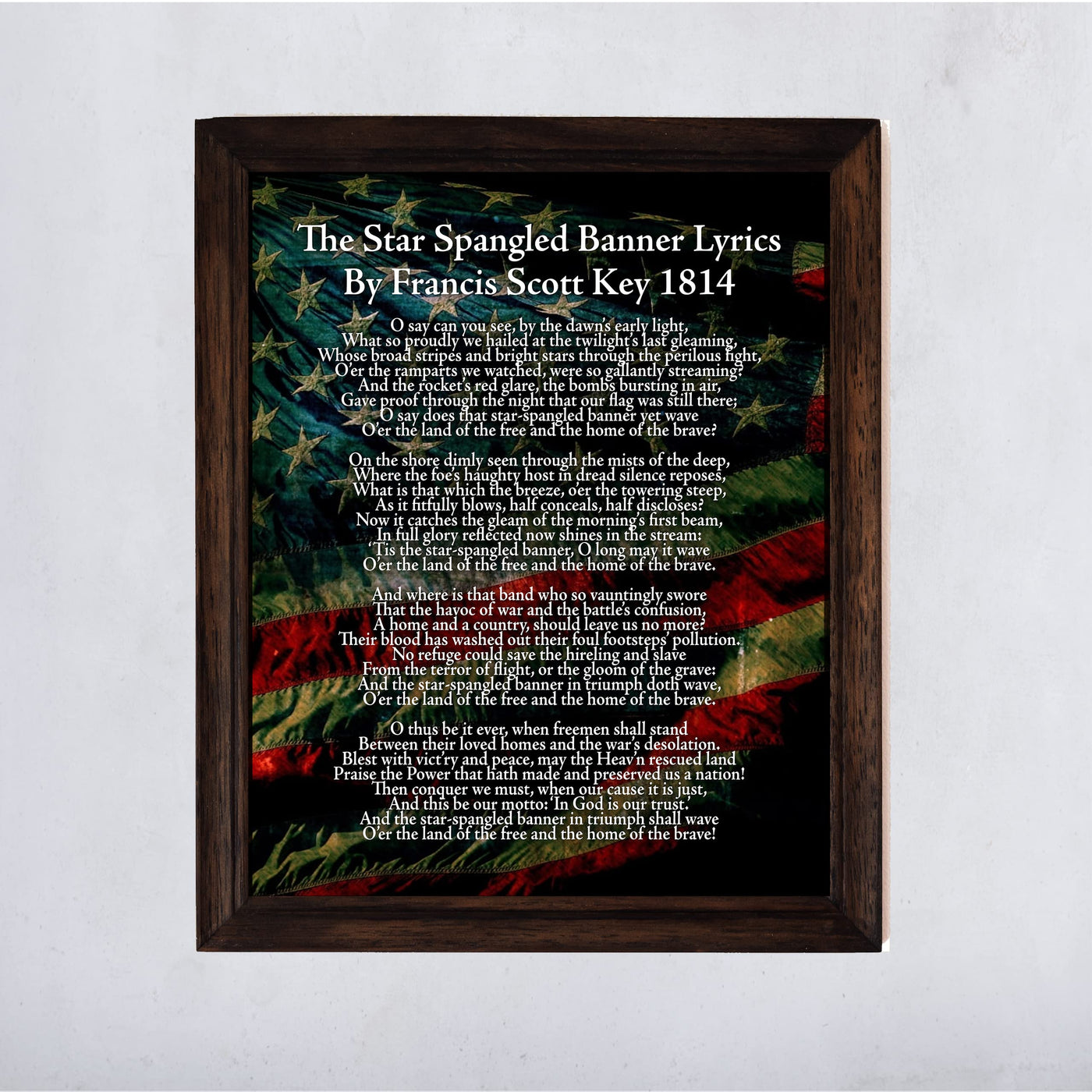 "Star Spangled Banner Lyrics"-National Anthem Song Art Wall Decor -11 x 14" American Flag Poster Print-Ready to Frame. Patriotic Home-Office-School-Garage-Cave-History Classroom Decor.