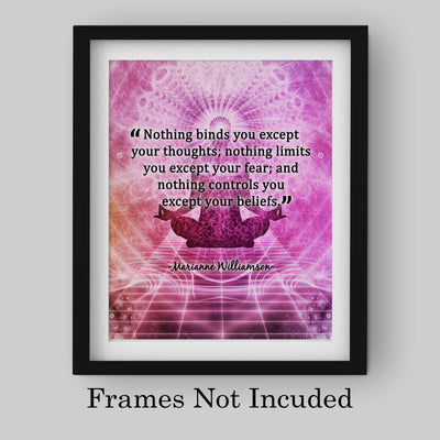 Nothing Binds You Except Your Thoughts-Marianne Williamson Quotes Wall Print-8 x 10"-Ready to Frame. Inspirational Wall Art w/Yoga Pose. Modern Decor for Home-Office-Studio-Dorm. Perfect Zen Gift!