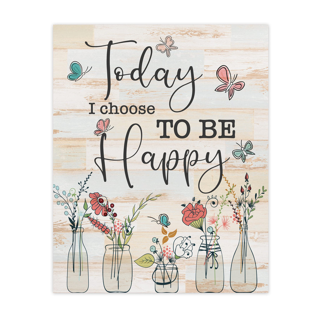 "Today I Choose To Be Happy" Inspirational Quotes Wall Art Sign -8 x 10" Pink Floral Wall Print -Ready to Frame. Motivational Home-Office-Classroom-Library-Positive Decor. Inspiring Gift!