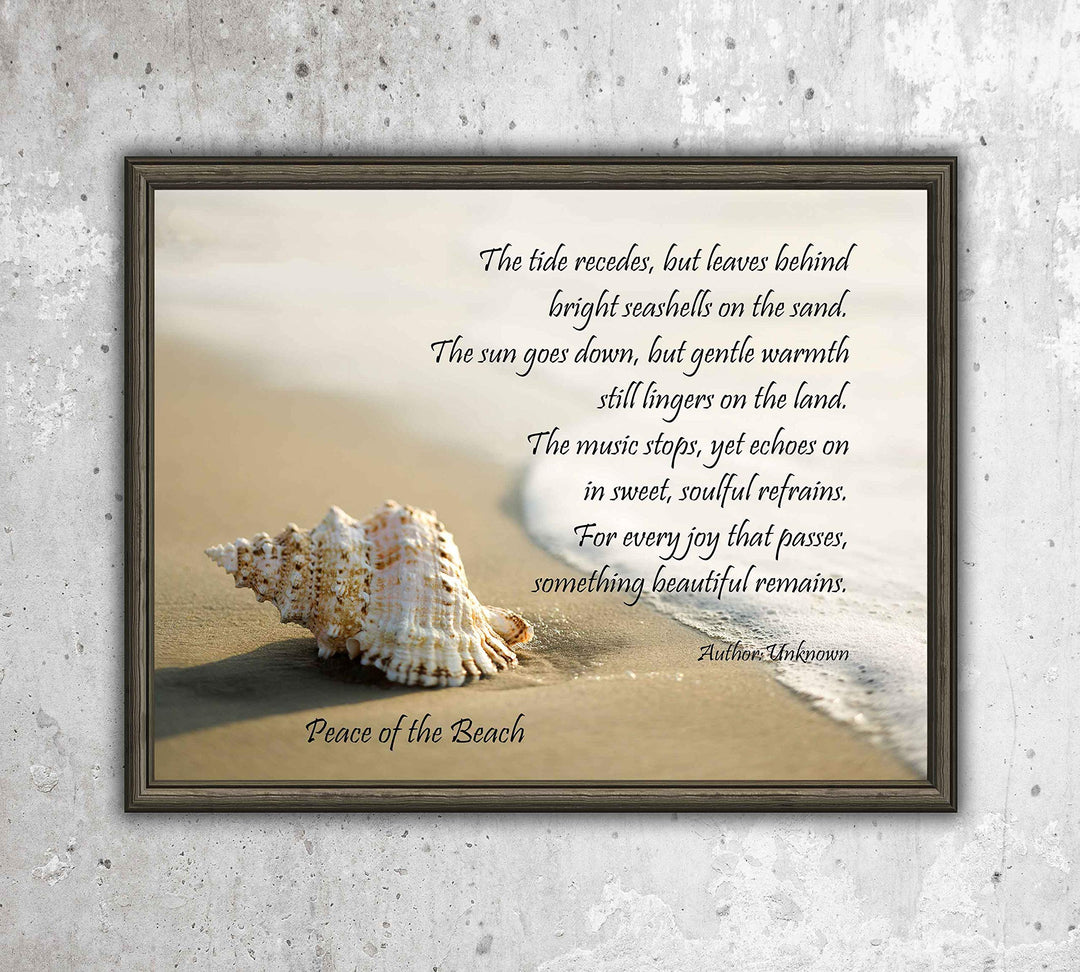Peace of the Beach-Inspirational Quotes Wall Art-10 x 8"-Beach Poster Print w/Seashell &amp; Ocean Photo-Ready to Frame. Spiritual Wall Sign Ideal for Home-Office-Studio-Beach House Decor. Great Gift!