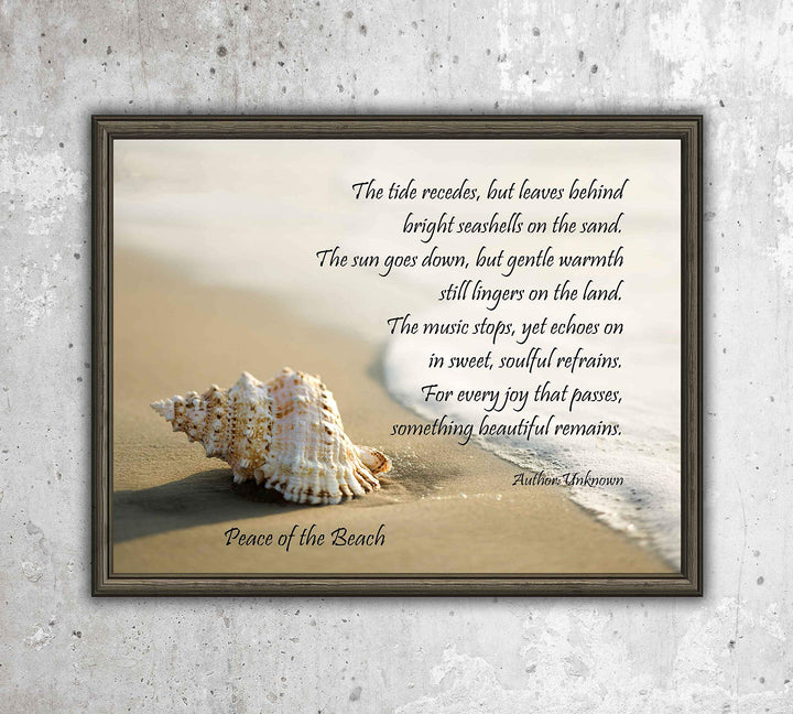 Peace of the Beach-Inspirational Quotes Wall Art-10 x 8"-Beach Poster Print w/Seashell &amp; Ocean Photo-Ready to Frame. Spiritual Wall Sign Ideal for Home-Office-Studio-Beach House Decor. Great Gift!