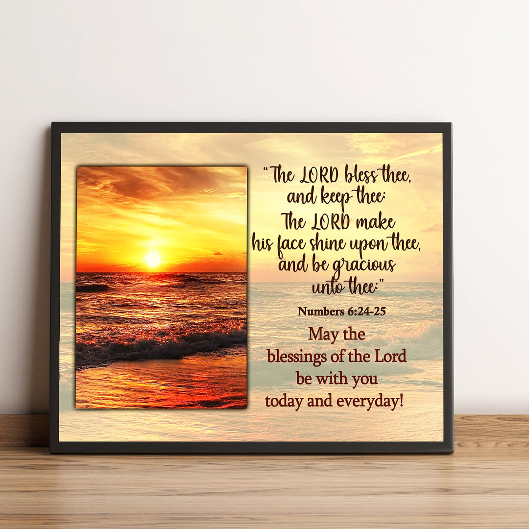 The Lord Bless Thee &amp; Keep Thee-Numbers 6:24-25 Bible Verse Wall Art -10 x 8" Modern Beach Sunset Scripture Print-Ready to Frame. Home-Office-Church-Ocean Themed Decor. Great Christian Gift!