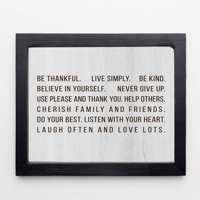 Listen With Your Heart-Laugh Often & Love Lots- Happy Life Rules Sign -14 x 11" Country Rustic Wall Art Print-Ready to Frame. Farmhouse Typographic Decor for Home-Office. Great Reminders For All!