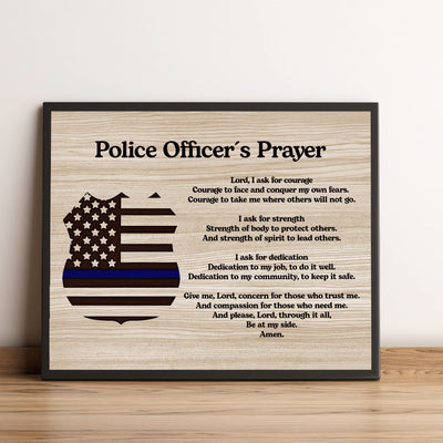 Police Officer's Prayer Rustic Inspirational Wall Art-10x8" Motivational Thin Blue Line Print-Ready to Frame. Home-Office-Garage-Cave Decor. Great Gift for Law Enforcement! Printed on Photo Paper.