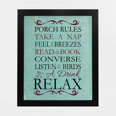 Porch Rules Home Sign Print-8 x 10" Wall Decor Print- Ready to Frame. Distressed Sign Replica Print for Beach-Deck-Cabin-Lake House Decor. Fun Relaxation Quips & Sayings. Great Housewarming Gift!