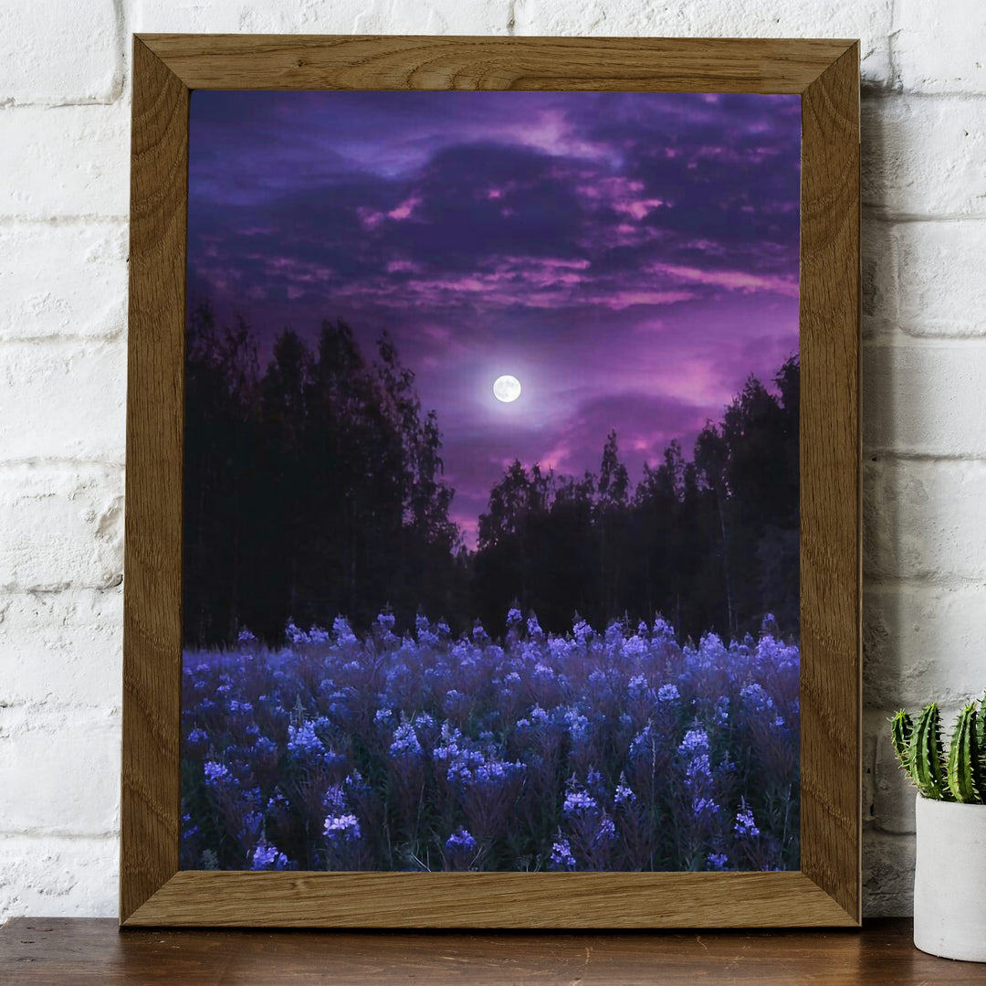 Moon in Lavender Field Inspirational Wall Art -8 x 10" Purple Full Moon Over Flower Field Picture Print -Ready to Frame. Home-Office-Living Room Decor. Perfect for Nature Themes &amp; Relaxing Prints.