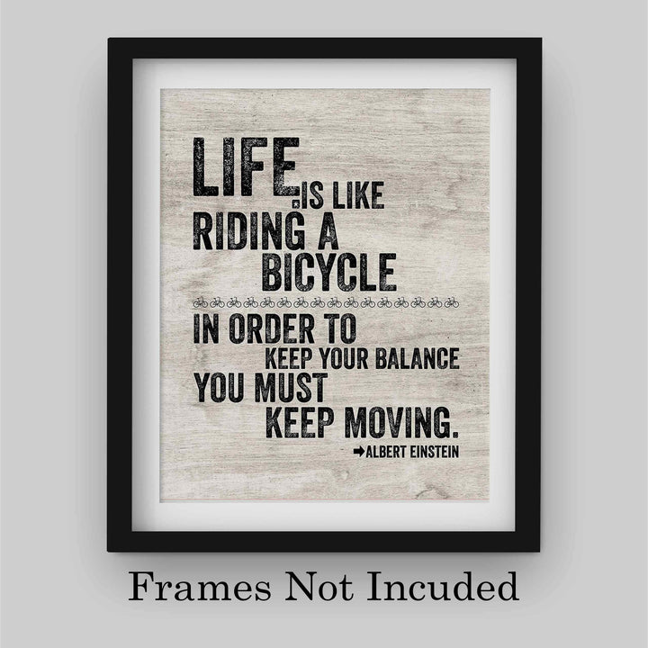 Albert Einstein-"Life Is Like Riding A Bicycle" Motivational Quotes Wall Art -8 x 10" Distressed Typographic Print-Ready to Frame. Inspirational Home-Office-Dorm Decor. Positive Classroom Decoration!