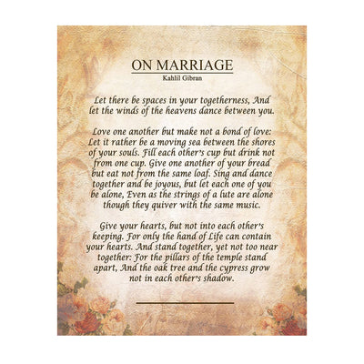 On Marriage-Kahlil Gibran Poster Print- 8 x 10"-Ready to Frame. Inspirational Wall Decor for Home-Office-Studio. Perfect Keepsake For Spouse-Life Partners-BFF. Great Engagement-Bridal-Wedding Gift.