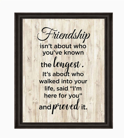 Friendship Isn't About Who You've Known Longest Inspirational Friendship Sign -8 x 10" Typographic Wall Art Print-Ready to Frame. Home-Office-School-Dorm Decor. Great Gift for All Friends & BFF's!