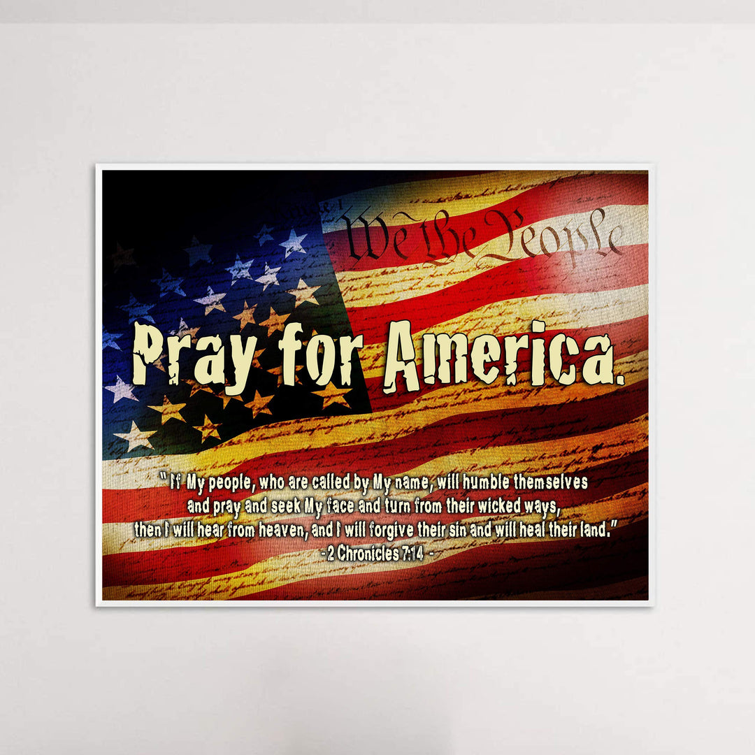 2 Chronicles 7:14-?If My People"-Bible Verse Wall Art -14 x 11" American Flag Scripture Print-Ready to Frame. Inspirational Home-Office-Church-Christian-Patriotic Decor. Reminder to Pray for America!