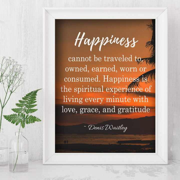 Happiness is Living With Love, Grace &amp; Gratitude- Inspirational Wall Art-8 x 10" Print Wall Print-Ready to Frame. Modern Spiritual Typographic Decor for Home-Office-Studio. Dennis Waitley Quotes.