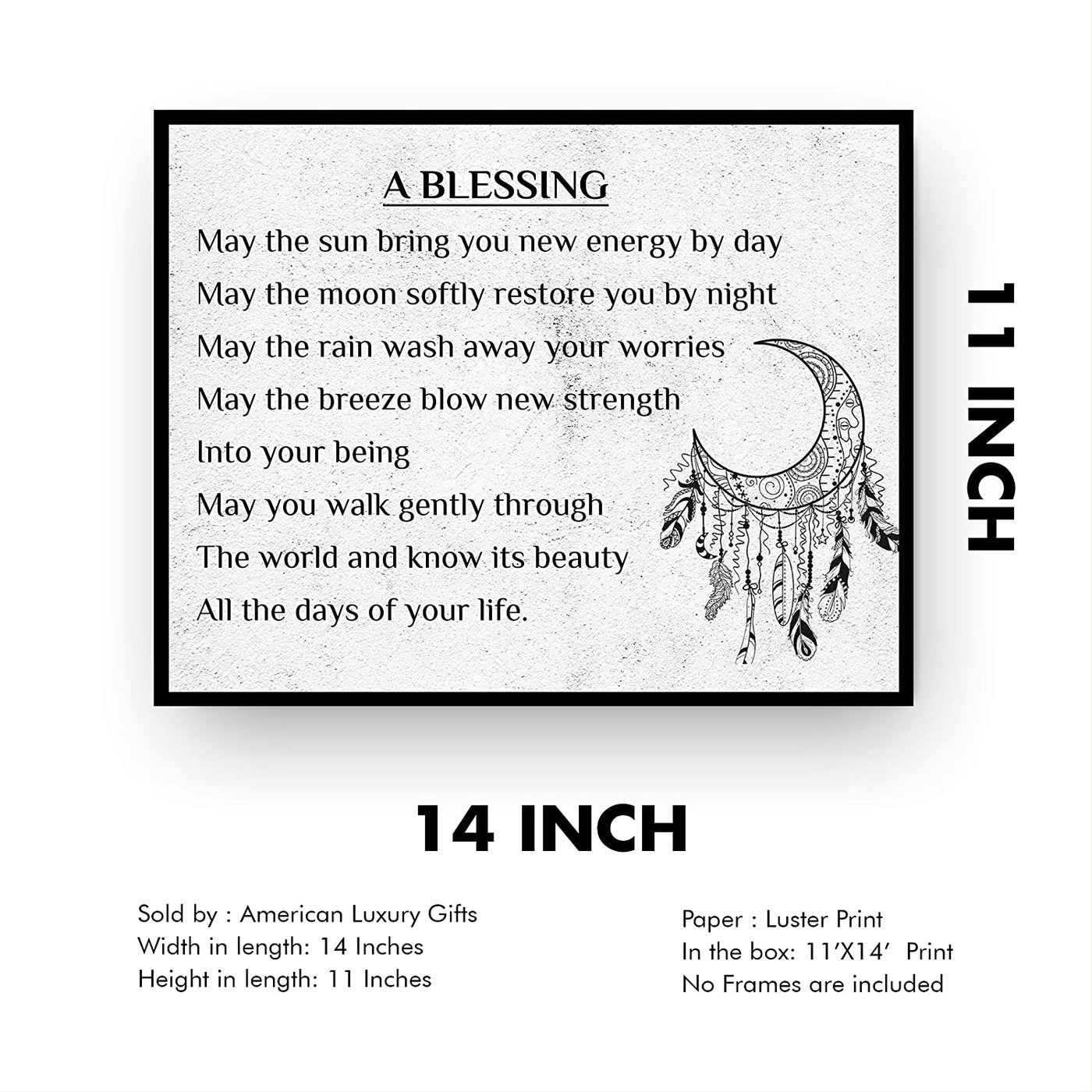 "A Blessing"-Apache Blessing Poem -Inspirational Native American Quotes Wall Art -14 x 11"