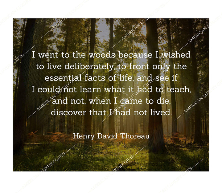 Henry David Thoreau Quotes-"I Went to the Woods to Live Deliberately" Inspirational Poem Art-14 x 11" Typographic Wall Print-Ready to Frame. Home-Office-School-Library Decor. Great for Poetry Fans!