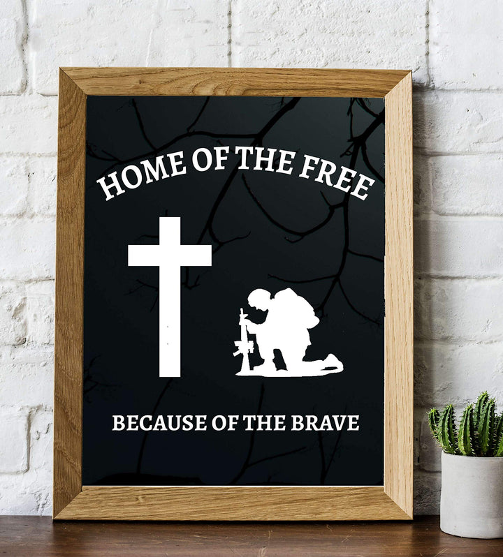 Home of the Free, Because of the Brave- 8 x10" Patriotic Wall Decor Print-Ready To Frame. USA Military Silhouette Poster-Decor for Home-Office-Shop-Restaurants. Show Your Gratitude For Our Veterans.