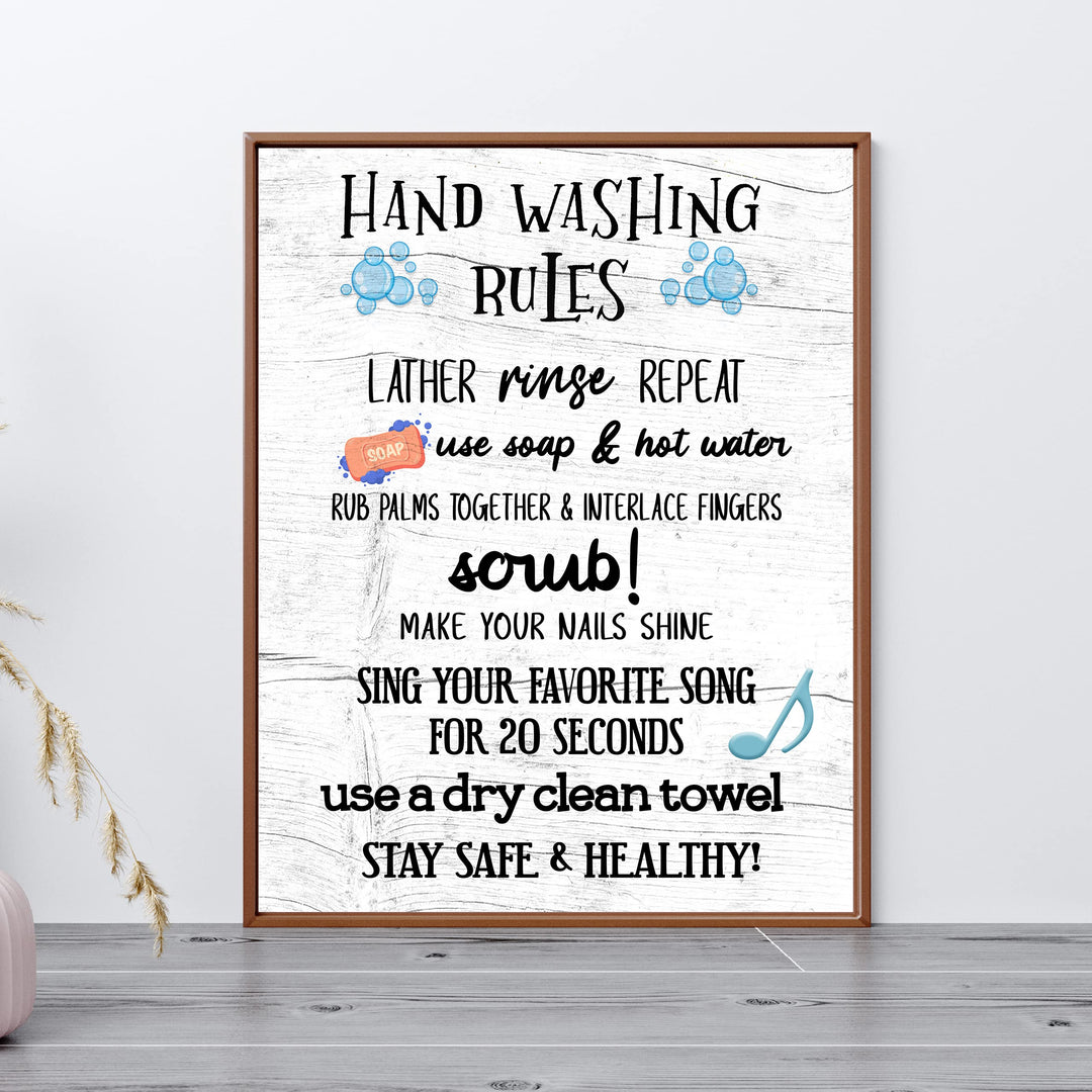 Hand Washing Rules-Lather, Rinse, Repeat- Fun Bathroom Wall Sign- 11x14" Rustic Art Print -Ready to Frame. Funny Home &amp; Bathroom Decor- Housewarming Wall Print. Perfect For Guests &amp; Kids Bathrooms.